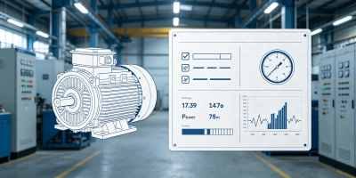 Electric motor nameplate data showing voltage power RPM efficiency and IP rating