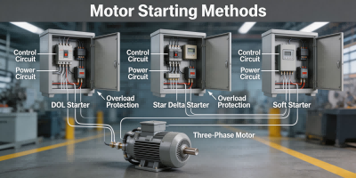 Electric motor starting methods including DOL star delta and soft starter systems