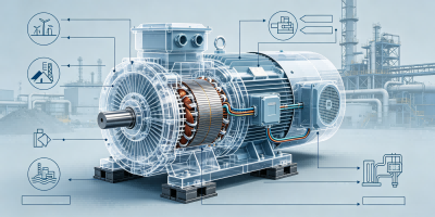 High voltage industrial motor used in heavy duty applications and power systems
